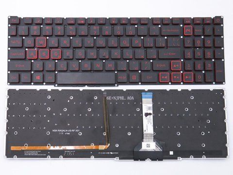 Клавіатура для ноутбуків ACER Nitro 5 (AN515-46, AN515-56, AN515-57, AN515-58, AN517-41, AN517-54, AN517-55, AN517-56, AN715-51) &mdash; чорна, RU-розкладка, без рамки, з червоною підсвіткою 108842 фото