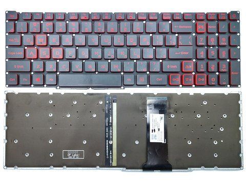 Клавіатура для ноутбуків ACER Nitro 5 AN515-54 / AN515-55 / AN515-43 / AN515-45 / AN517-51 / AN715-51 / AN517-52, N18C3 / N18C4 &mdash; чорна (RU), без рамки, з червоною підсвіткою, Original 108905 фото