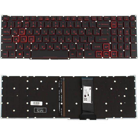Клавіатура для ноутбука Acer Nitro AN515-54 &mdash; чорна, без рамки, розкладка RU, підсвітка клавіш Red, Original 107151 фото