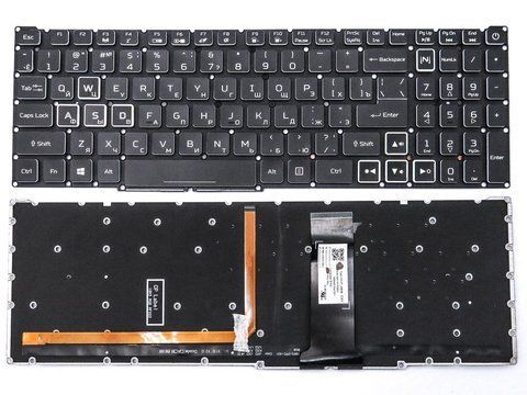 Клавіатура з RGB підсвіткою для ACER Nitro 5 AN515-43, AN515-54, AN515-55, AN517-51, AN517-52, AN515-45 &mdash; чорна, без рамки (RU), Original 108839 фото